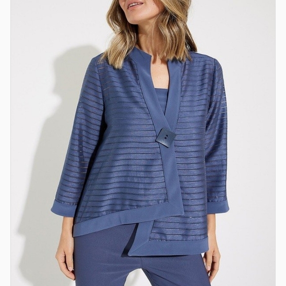 JOSEPH RIBKOFF | sheer stripe three-quarter sleeve asymmetrical jacket - Picture 9 of 10